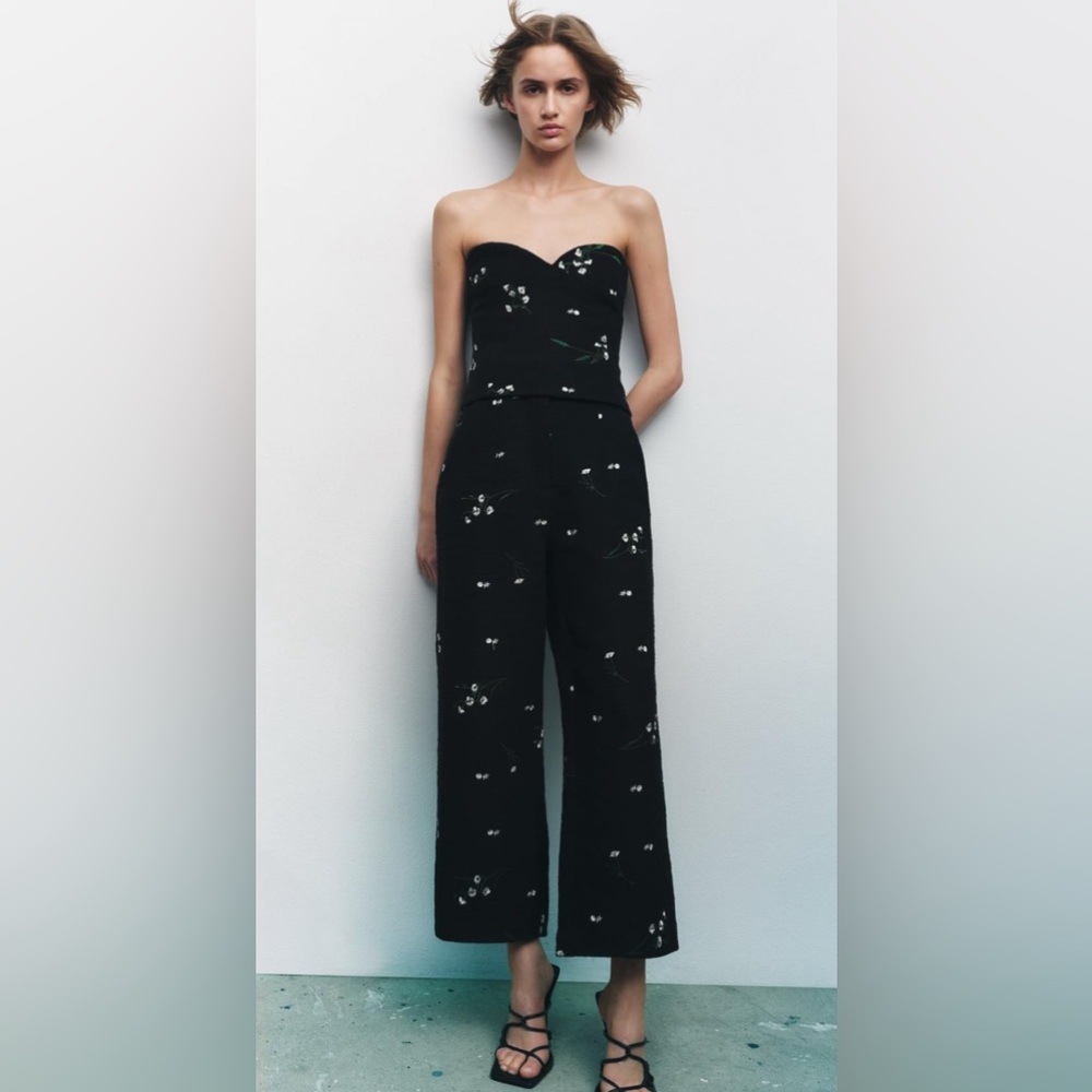 ZARA EMBROIDERED TEXTURED TROUSERS | 4786/046